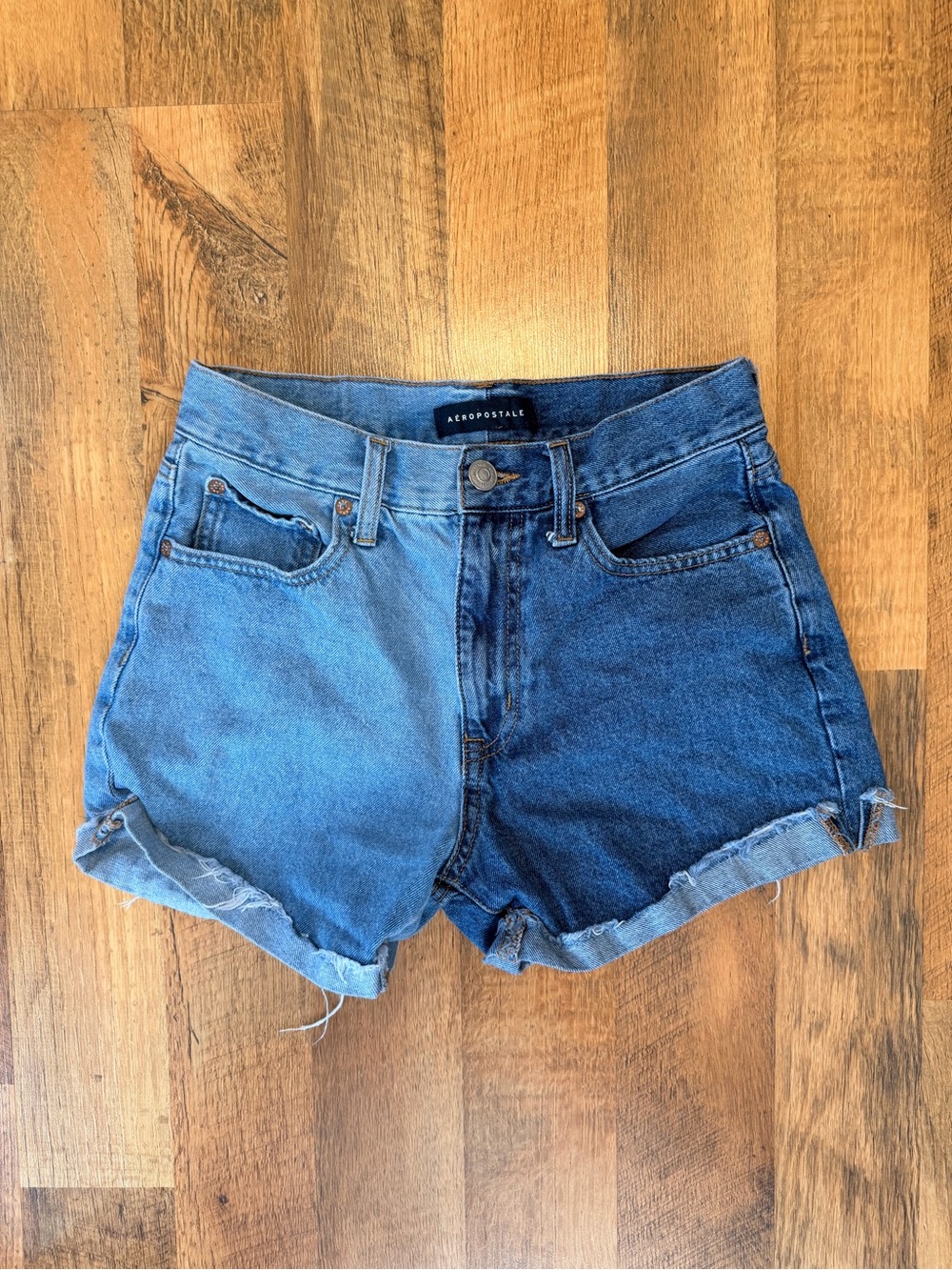 Aeropostale Two-Tone Blue Denim Mom Shorts